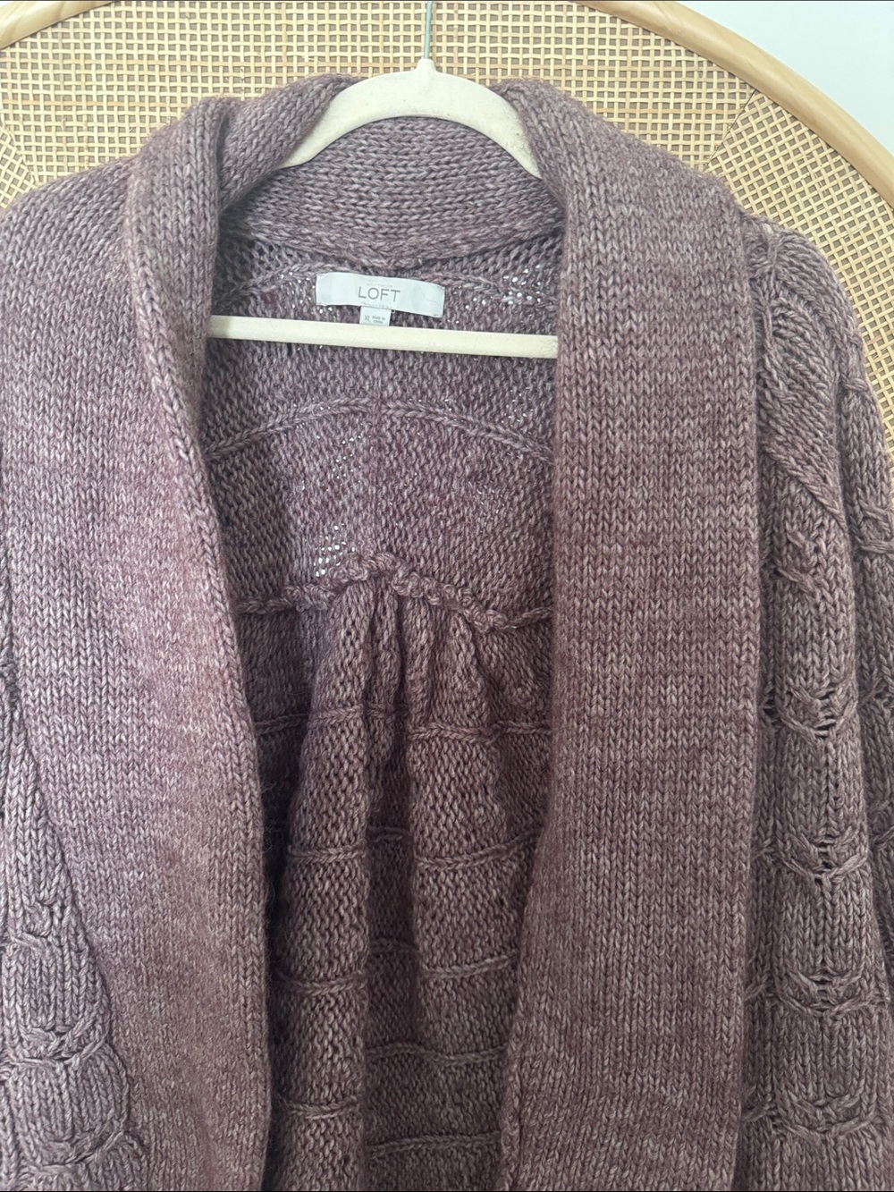 LOFT Mauve Cable Knit Shawl Collar Cardigan